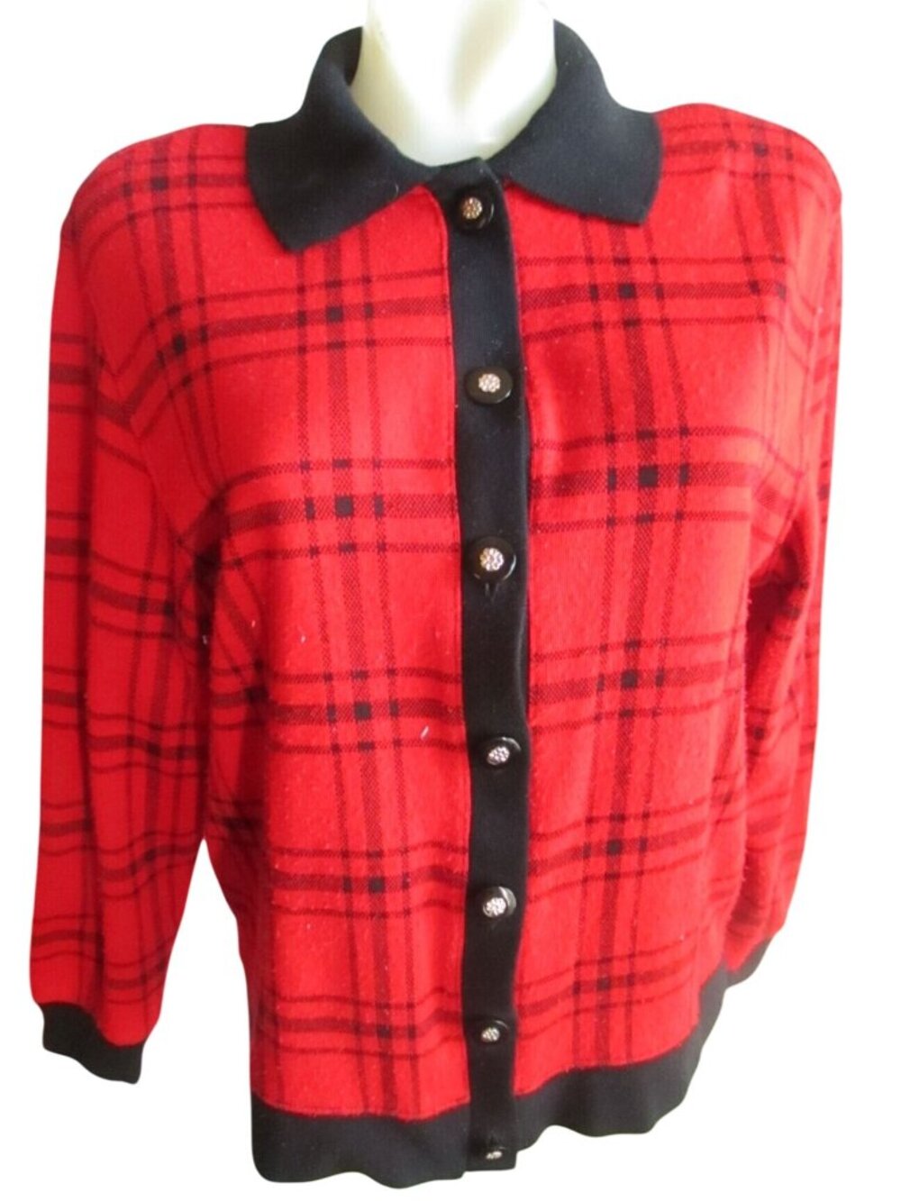 1990's Vintage Women's Medium Cardigan Jacket E.B. Petite Red & Black Plaid